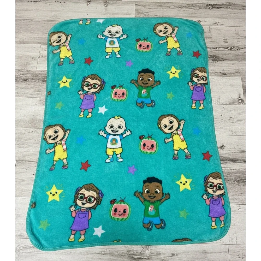 Cocomelon JJ and Friends Teal Fleece Throw Blanket Toddler Bedding Jay Franco